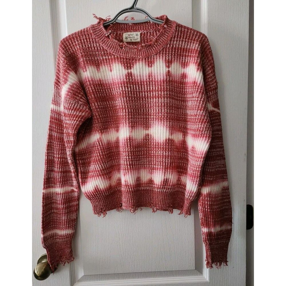 Poof New York Women's Pink Tie Dye Cable Knit Sweater Long Sleeve Cotton Blend M